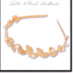 Faux Pearl Decor Leaf Design Headband